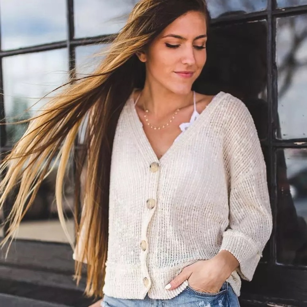 Blu Pepper Slub Knit Faux Button Sweater